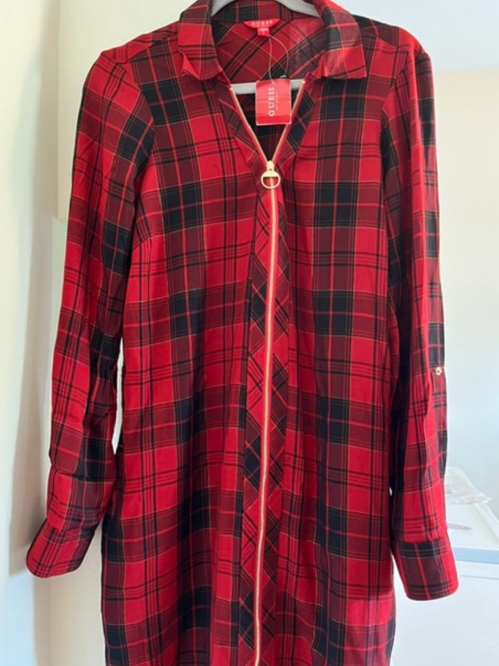 Guess Los Angeles Elina plaid shirt dress.